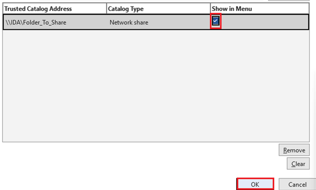 Check the Show in Menu box and click OK.